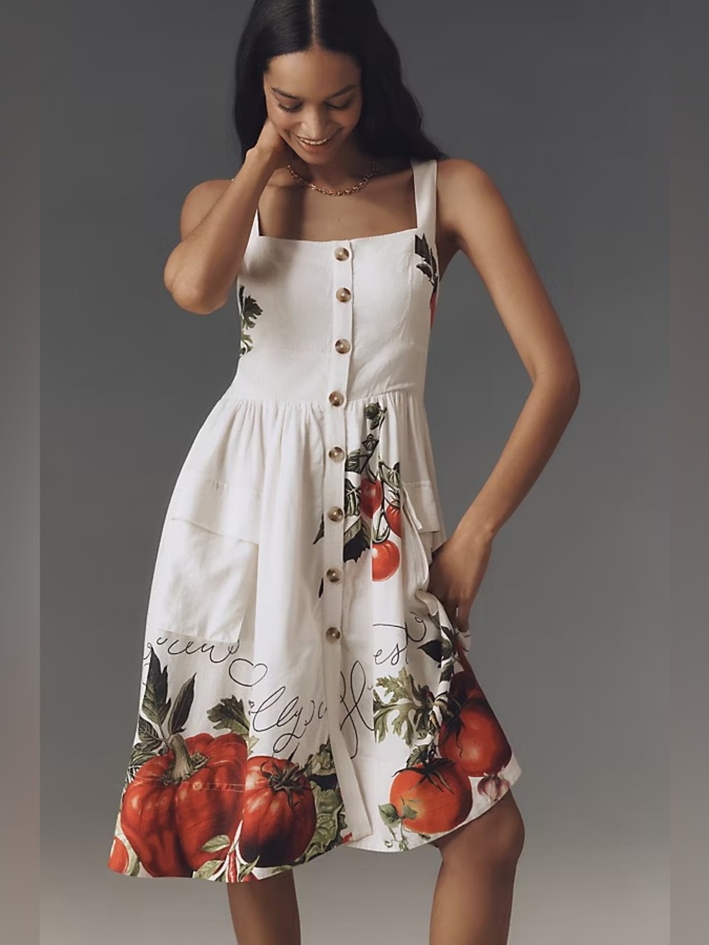 Anthropologie x Maeve Button-Front Fit & Flare Tomato Midi Dress Size S